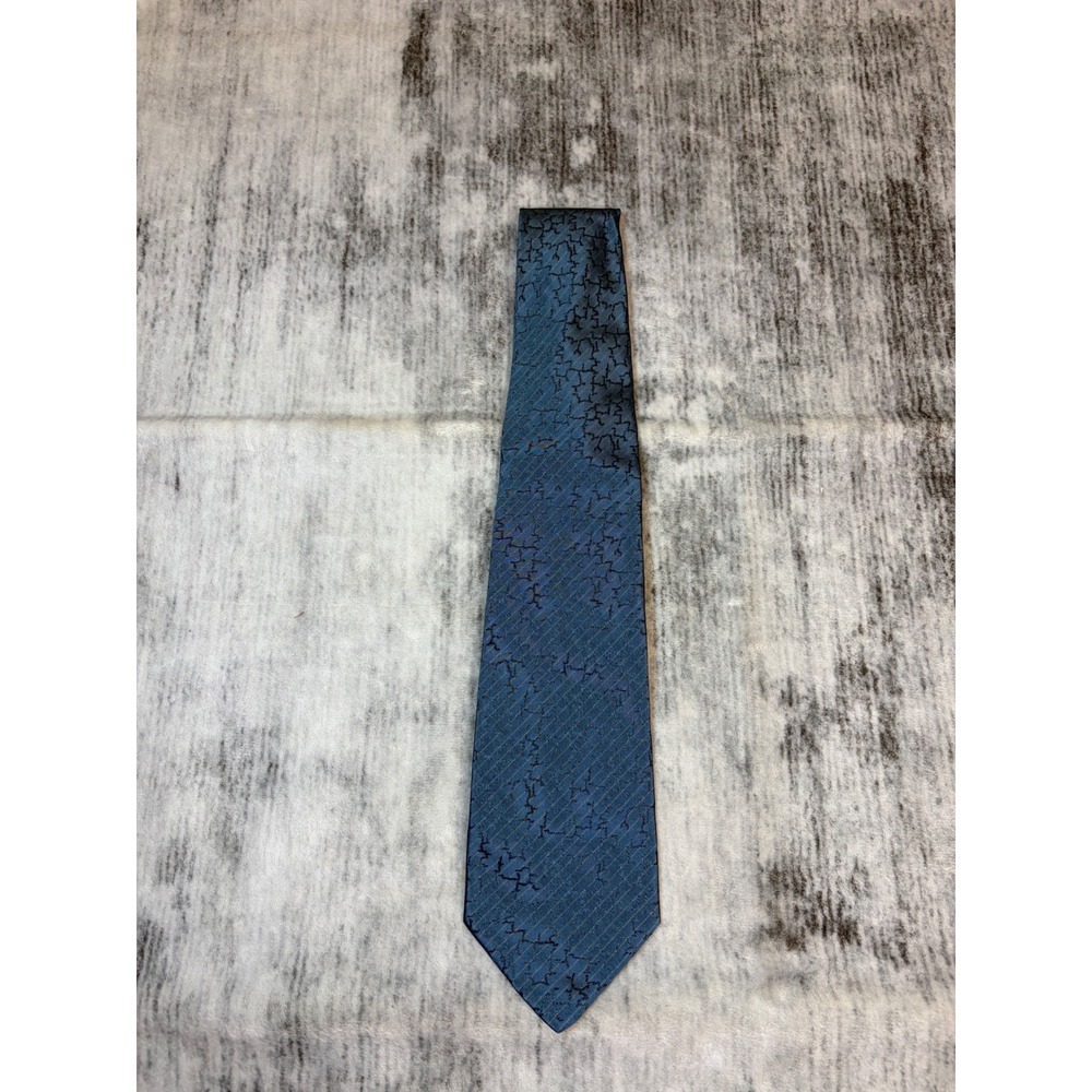 V2one Valentino Silk Tie Blue Black Crackle Pattern Made in Italy Designer